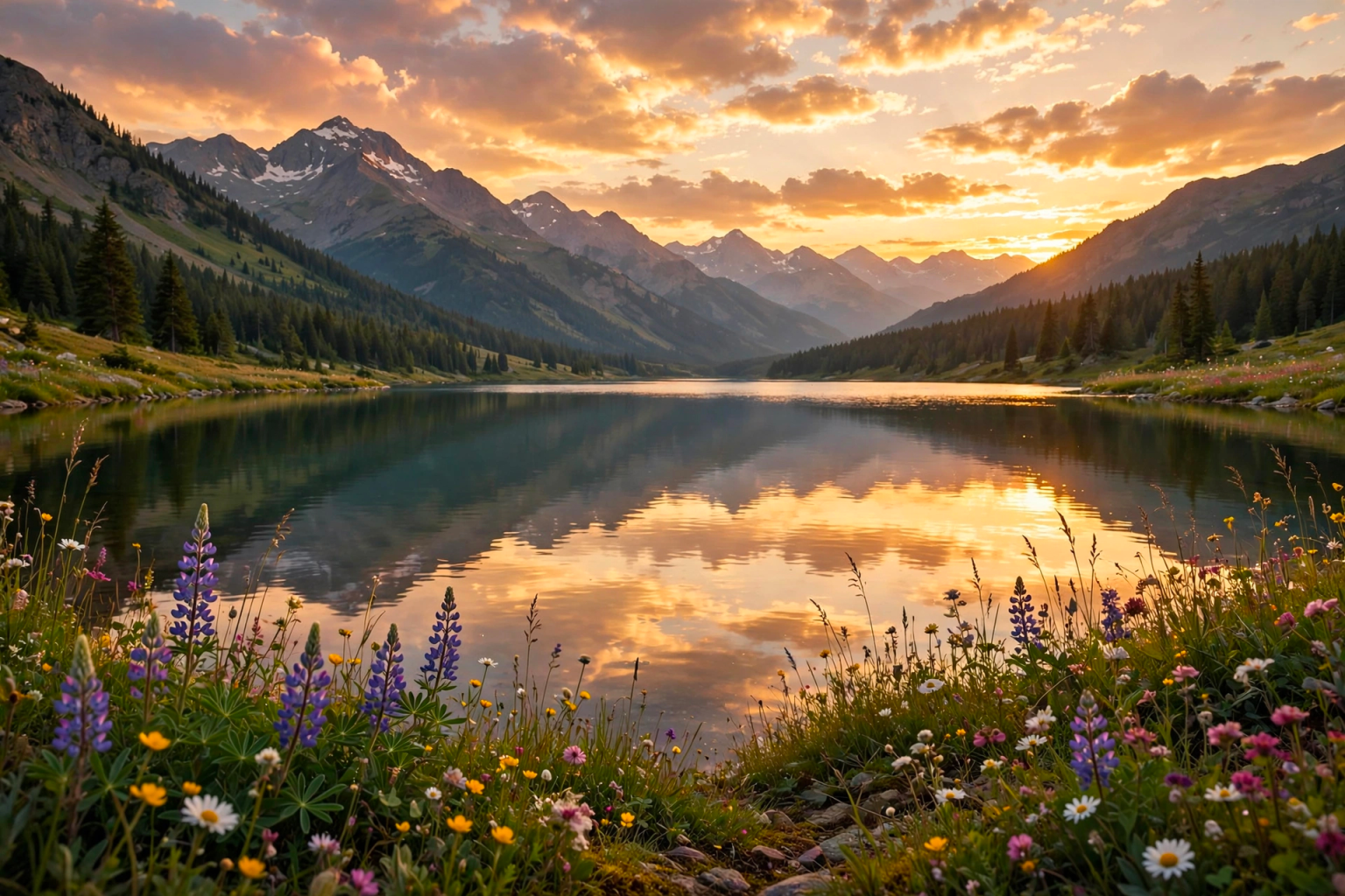 Muse Image, sunset over a calm lake