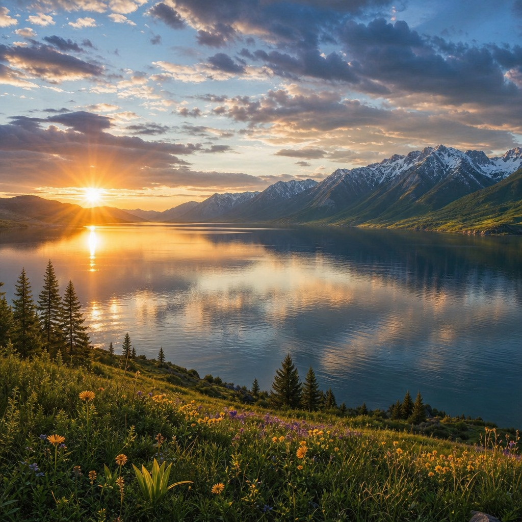 GPT Image 2, sunset over a calm lake